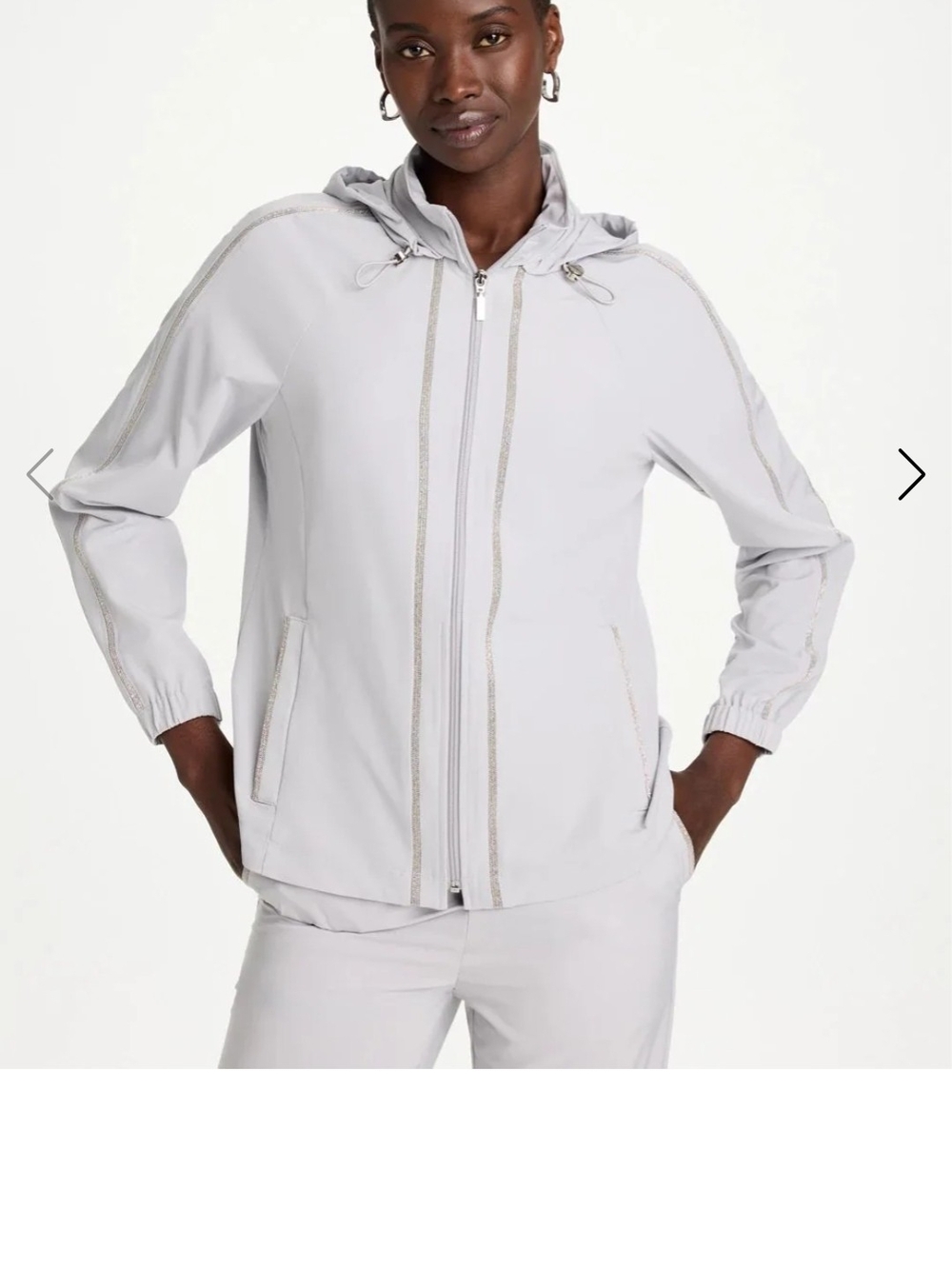 Chico's White  UPF Zip-Front Caviar Trim Jacket Sz 2.5 US 14 HOODED JACKET